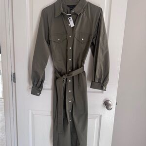 Banana Republic Olive Green Long Sleeve Shirt Dress with Belt